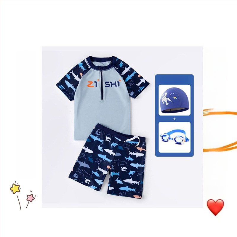 Dviejų dalių berniukų plaukimo šortai su kepure; vyresniems vaikams; medžiaga: nailonas ir vinilonas