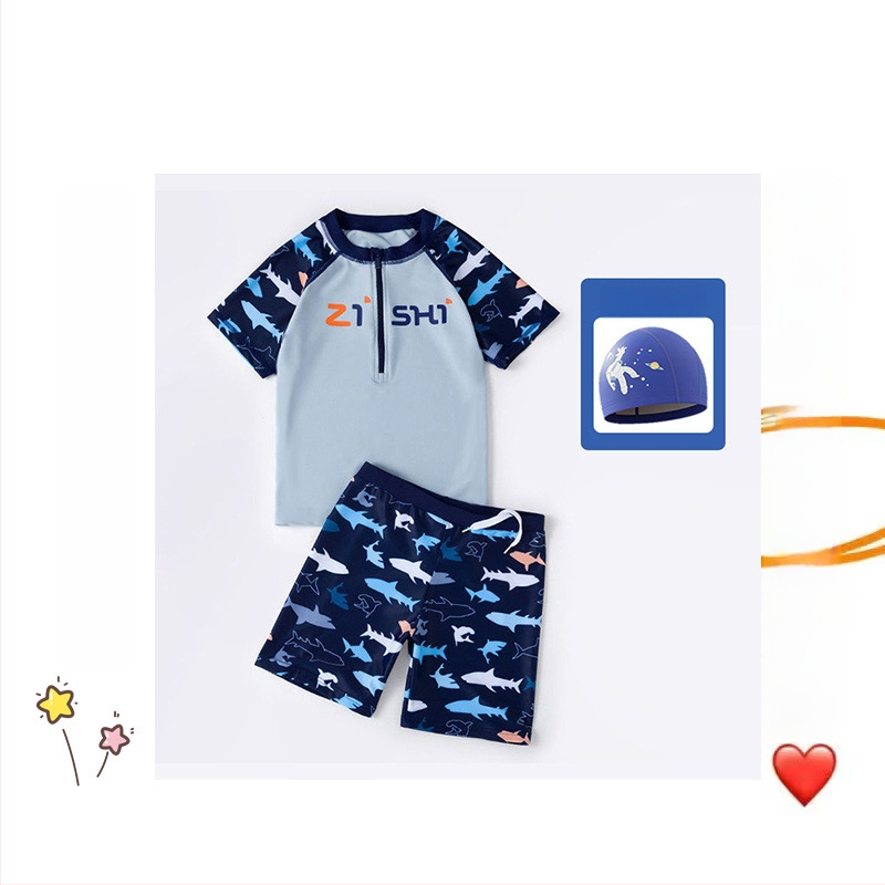 Dviejų dalių berniukų plaukimo šortai su kepure; vyresniems vaikams; medžiaga: nailonas ir vinilonas