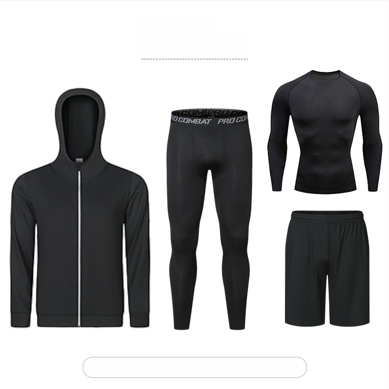 Četru gabalu fitnesa komplekts ar augstu elastību un ātru žāvēšanu, Milk Silk Spandex audums, īsās piedurknes un īsās bikses