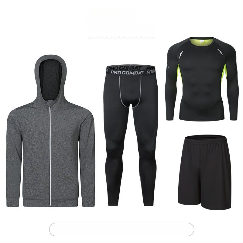 Četru gabalu fitnesa komplekts ar augstu elastību un ātru žāvēšanu, Milk Silk Spandex audums, īsās piedurknes un īsās bikses