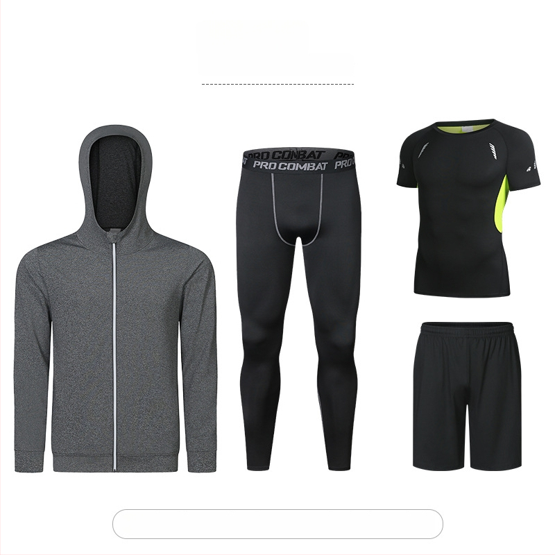 Četru gabalu fitnesa komplekts ar augstu elastību un ātru žāvēšanu, Milk Silk Spandex audums, īsās piedurknes un īsās bikses