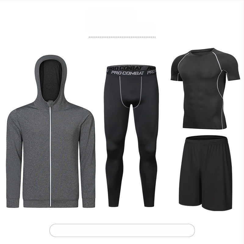 Četru gabalu fitnesa komplekts ar augstu elastību un ātru žāvēšanu, Milk Silk Spandex audums, īsās piedurknes un īsās bikses