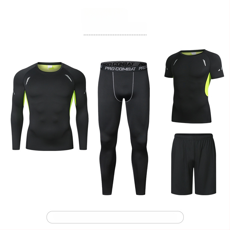 Četru gabalu fitnesa komplekts ar augstu elastību un ātru žāvēšanu, Milk Silk Spandex audums, īsās piedurknes un īsās bikses