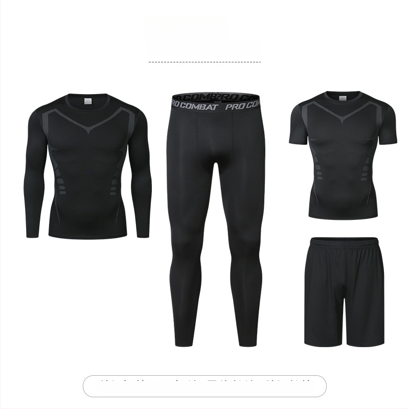 Četru gabalu fitnesa komplekts ar augstu elastību un ātru žāvēšanu, Milk Silk Spandex audums, īsās piedurknes un īsās bikses