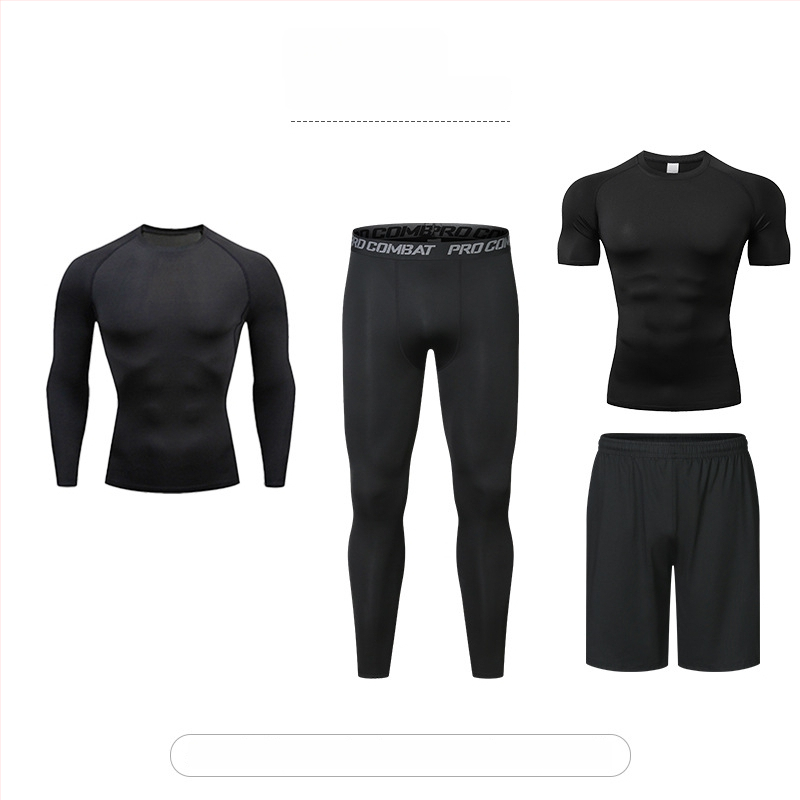 Četru gabalu fitnesa komplekts ar augstu elastību un ātru žāvēšanu, Milk Silk Spandex audums, īsās piedurknes un īsās bikses