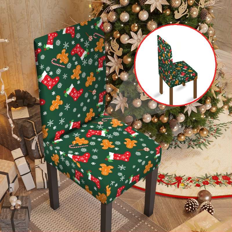 Elastinis kėdės užvalkalas Kalėdoms – poliesteris, Yingqian prekės ženklas, animacinio stiliaus / šiuolaikinis minimalistinis dizainas, tinkamas šventiniam dekoravimui.