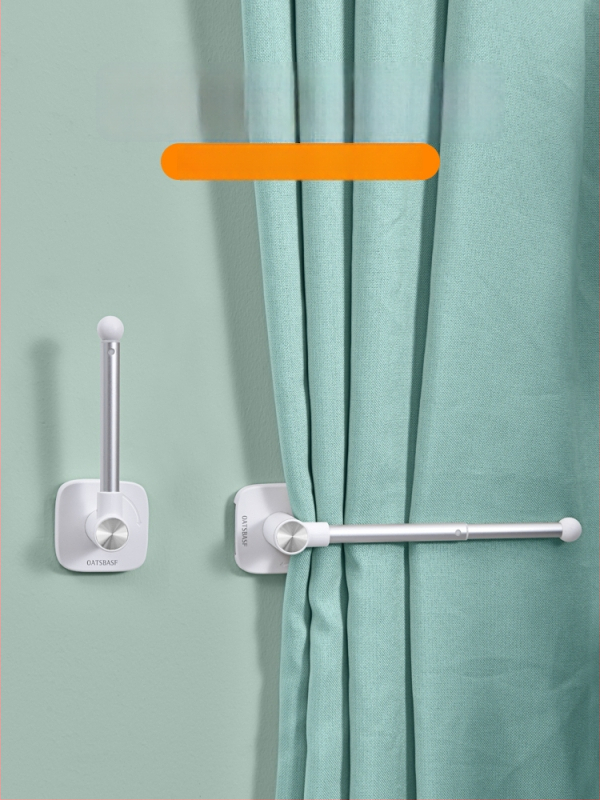 Užuolaidų laikiklis, sieninis tvirtinimas, medis, modernus minimalistinis stilius, šoninis vėjo atsparus kabliukas