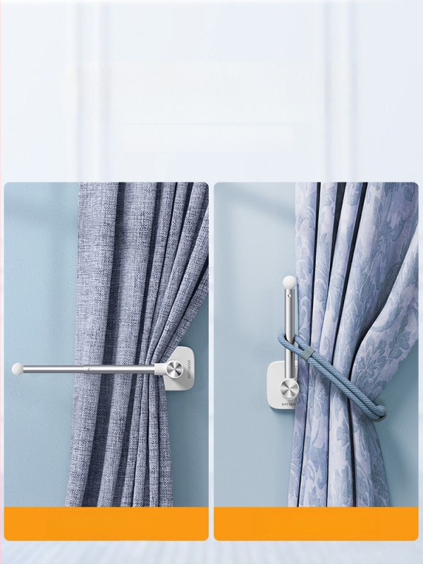 Užuolaidų laikiklis, sieninis tvirtinimas, medis, modernus minimalistinis stilius, šoninis vėjo atsparus kabliukas