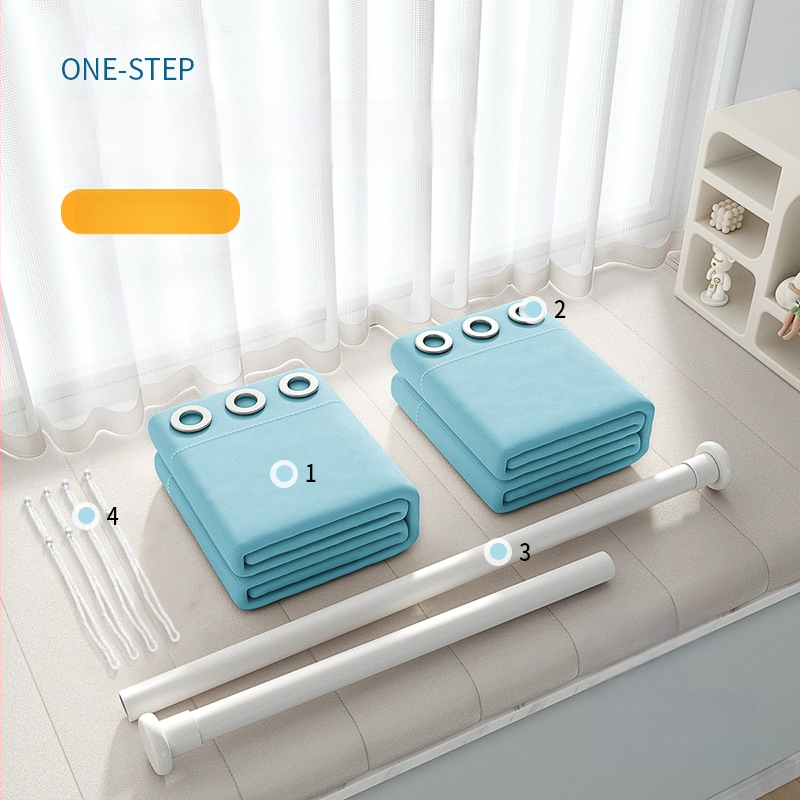 Hálószobai sötétítő függöny fúrás nélküli telepítéssel, készletben teleszkópos rúddal, Morant, poliészter, selyemréteg, 71-90%-os árnyékolás, modern egyszerű stílus