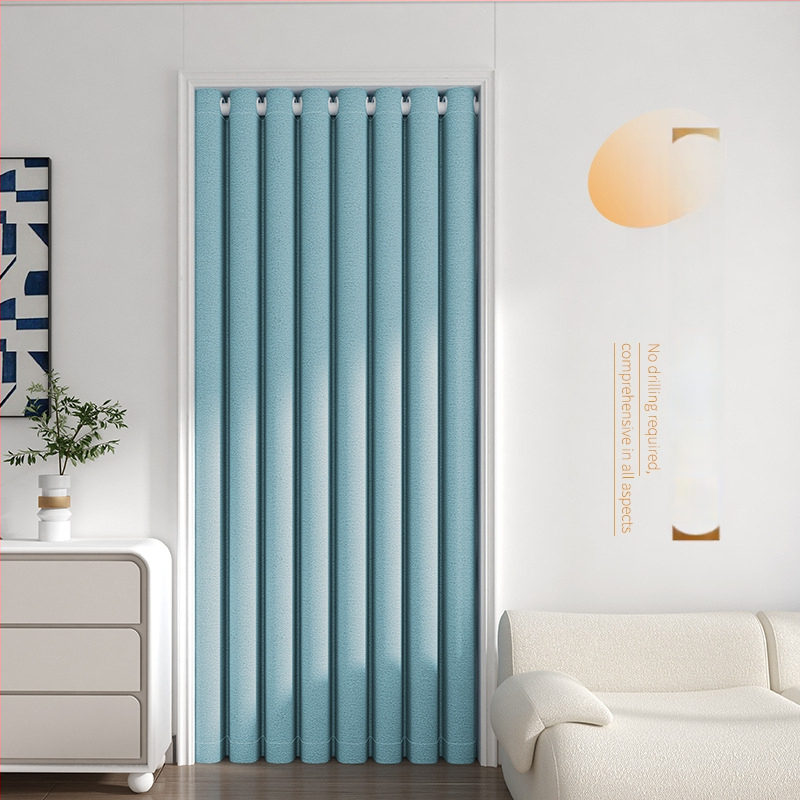 Hálószobai sötétítő függöny fúrás nélküli telepítéssel, készletben teleszkópos rúddal, Morant, poliészter, selyemréteg, 71-90%-os árnyékolás, modern egyszerű stílus