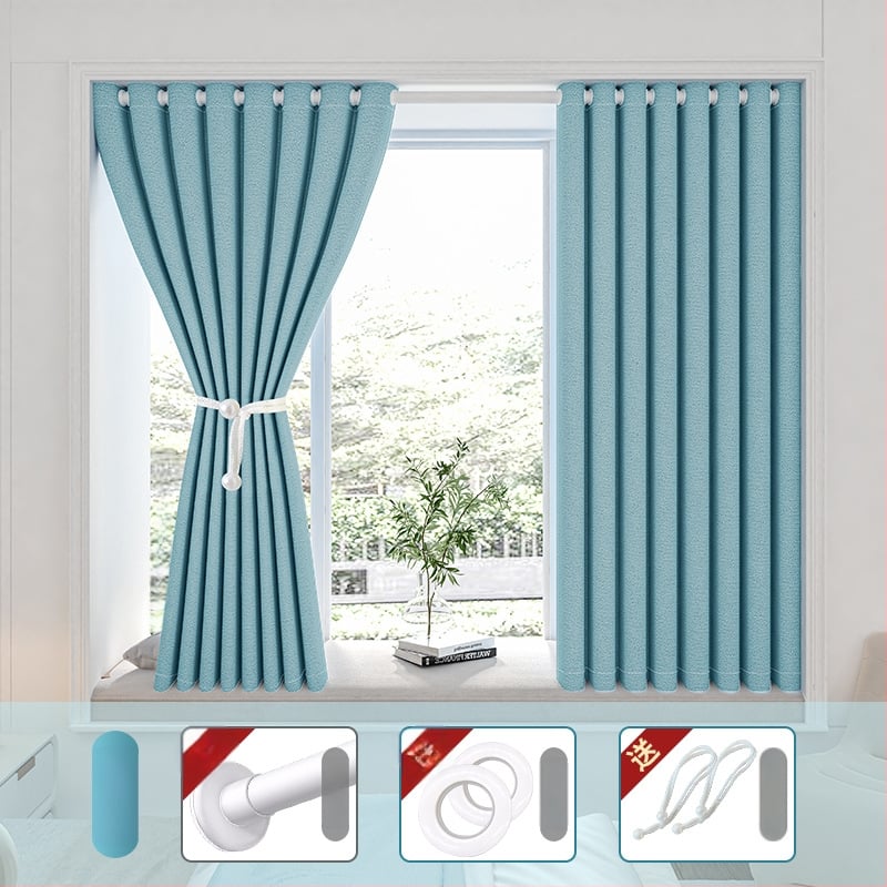 Hálószobai sötétítő függöny fúrás nélküli telepítéssel, készletben teleszkópos rúddal, Morant, poliészter, selyemréteg, 71-90%-os árnyékolás, modern egyszerű stílus