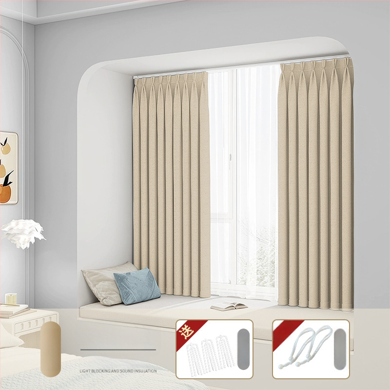 Hálószobai sötétítő függöny fúrás nélküli telepítéssel, készletben teleszkópos rúddal, Morant, poliészter, selyemréteg, 71-90%-os árnyékolás, modern egyszerű stílus