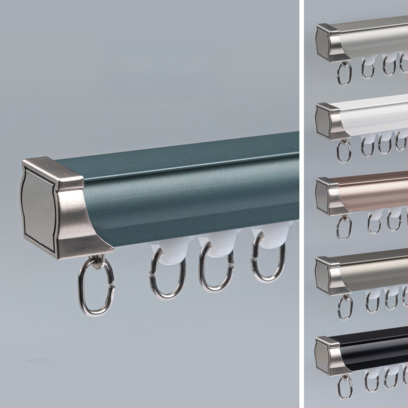 Užuolaidų bėgikų sistema su dviguba bėgimo vaga, šoninis viršutinis tvirtinimas, aliuminio lydinys, pritaikomas, šiuolaikinis minimalistinis stilius