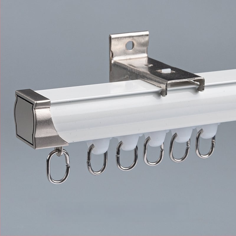 Užuolaidų bėgikų sistema su dviguba bėgimo vaga, šoninis viršutinis tvirtinimas, aliuminio lydinys, pritaikomas, šiuolaikinis minimalistinis stilius