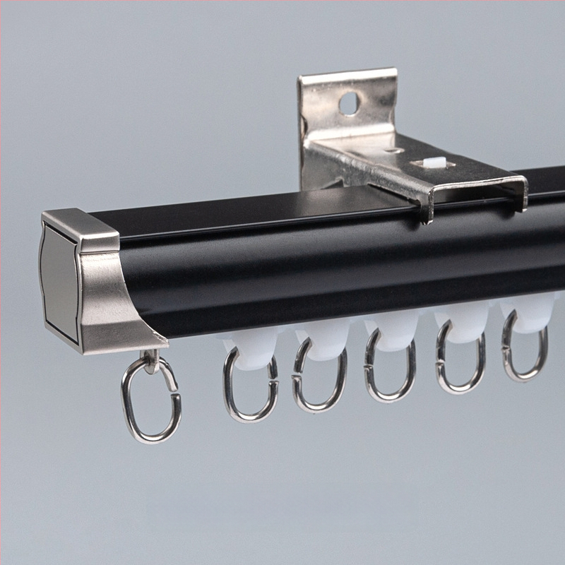 Užuolaidų bėgikų sistema su dviguba bėgimo vaga, šoninis viršutinis tvirtinimas, aliuminio lydinys, pritaikomas, šiuolaikinis minimalistinis stilius