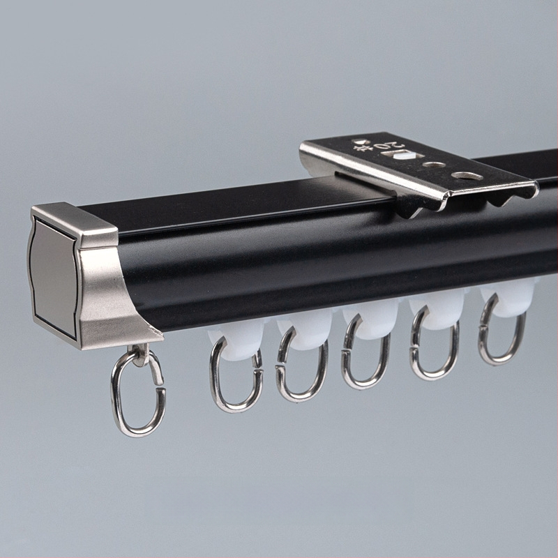 Užuolaidų bėgikų sistema su dviguba bėgimo vaga, šoninis viršutinis tvirtinimas, aliuminio lydinys, pritaikomas, šiuolaikinis minimalistinis stilius