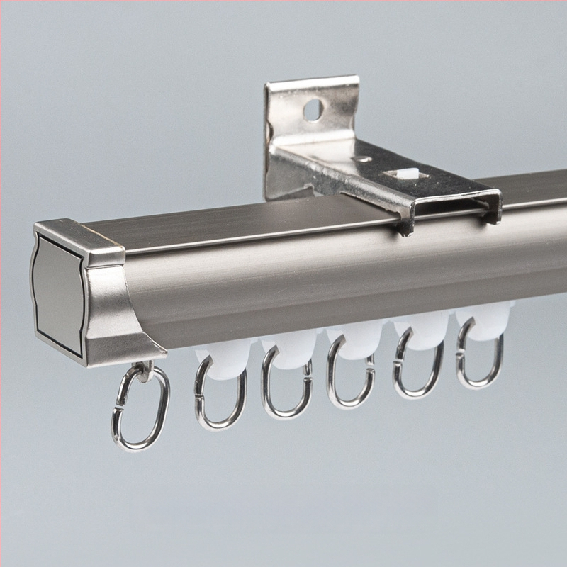 Užuolaidų bėgikų sistema su dviguba bėgimo vaga, šoninis viršutinis tvirtinimas, aliuminio lydinys, pritaikomas, šiuolaikinis minimalistinis stilius