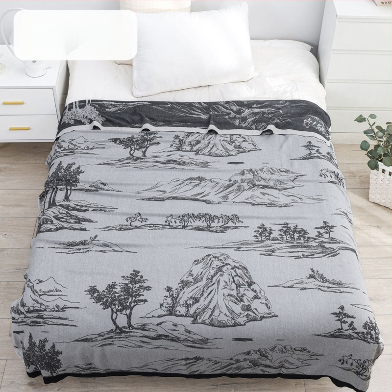 Bambusa šķiedras pleds ar ģeometrisku rakstu, vasaras viegls sega, reaktīvā krāsošana, svars līdz 1 kg