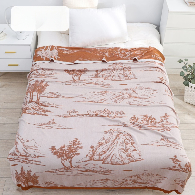 Bambusa šķiedras pleds ar ģeometrisku rakstu, vasaras viegls sega, reaktīvā krāsošana, svars līdz 1 kg