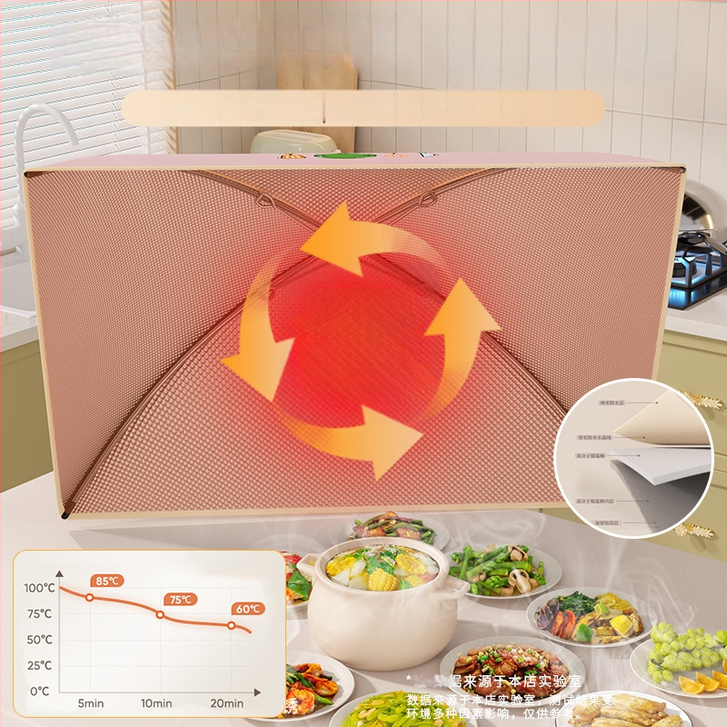 Volditav isolatsiooniga toidukaas koduseks kasutamiseks, 2025. mudel, tolmukindel, hoiab jäägid soojas, termiline isolatsioon alumiiniumfooliumi + raam