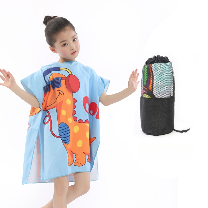 Bērnu divpusīgs fleece pončo dvielis ar kapuci, ātri žūstošs pludmales dvielis peldēšanai un pārģēšanai (Zīmols: Shengchun; Materiāls: Blended; Svars: 200 g; Dziļš vilnas pavediens: Core yarn; Pielāgošana: Jā)