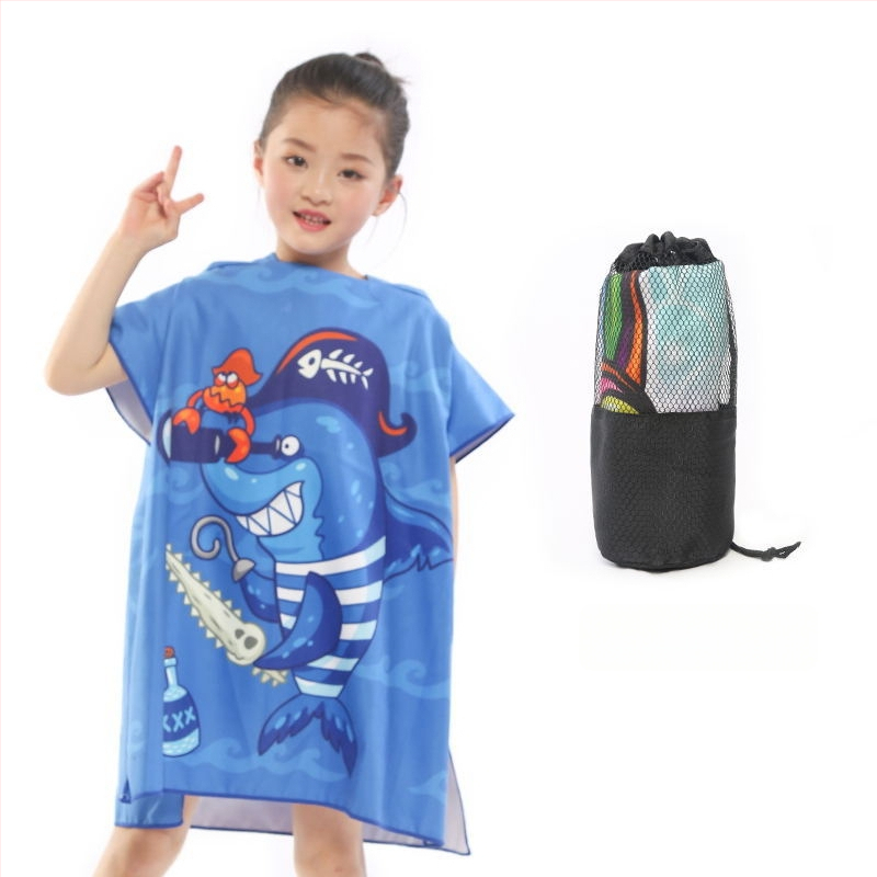 Bērnu divpusīgs fleece pončo dvielis ar kapuci, ātri žūstošs pludmales dvielis peldēšanai un pārģēšanai (Zīmols: Shengchun; Materiāls: Blended; Svars: 200 g; Dziļš vilnas pavediens: Core yarn; Pielāgošana: Jā)