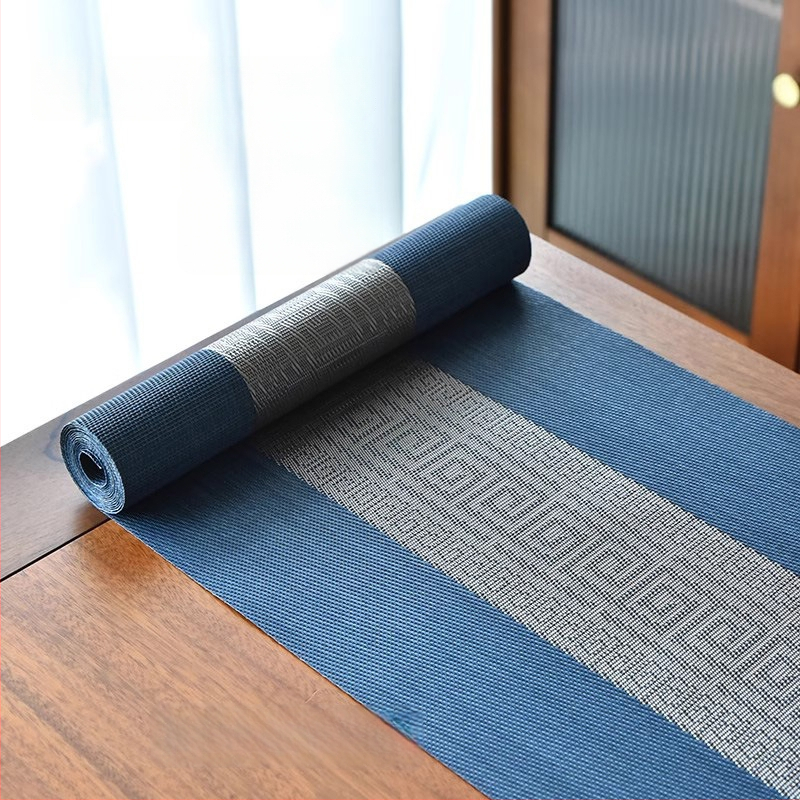 Stolni runner za čajnu ceremoniju, Zen inspiriran, Novi kineski stil, prugasti uzorak, PVC površina, smjesa poliestera 70%/30%