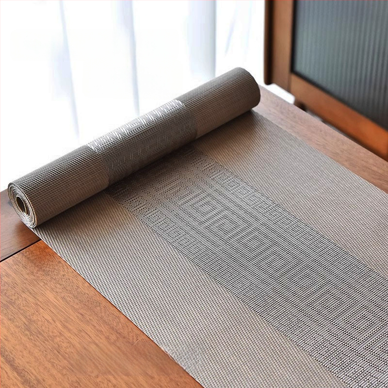 Stolni runner za čajnu ceremoniju, Zen inspiriran, Novi kineski stil, prugasti uzorak, PVC površina, smjesa poliestera 70%/30%