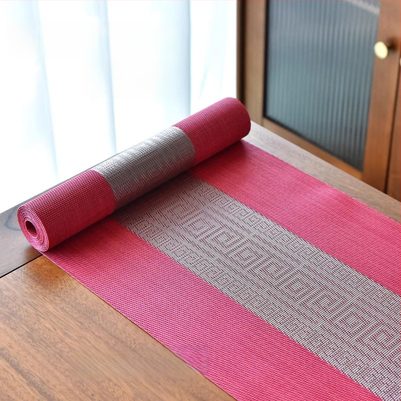 Stolni runner za čajnu ceremoniju, Zen inspiriran, Novi kineski stil, prugasti uzorak, PVC površina, smjesa poliestera 70%/30%