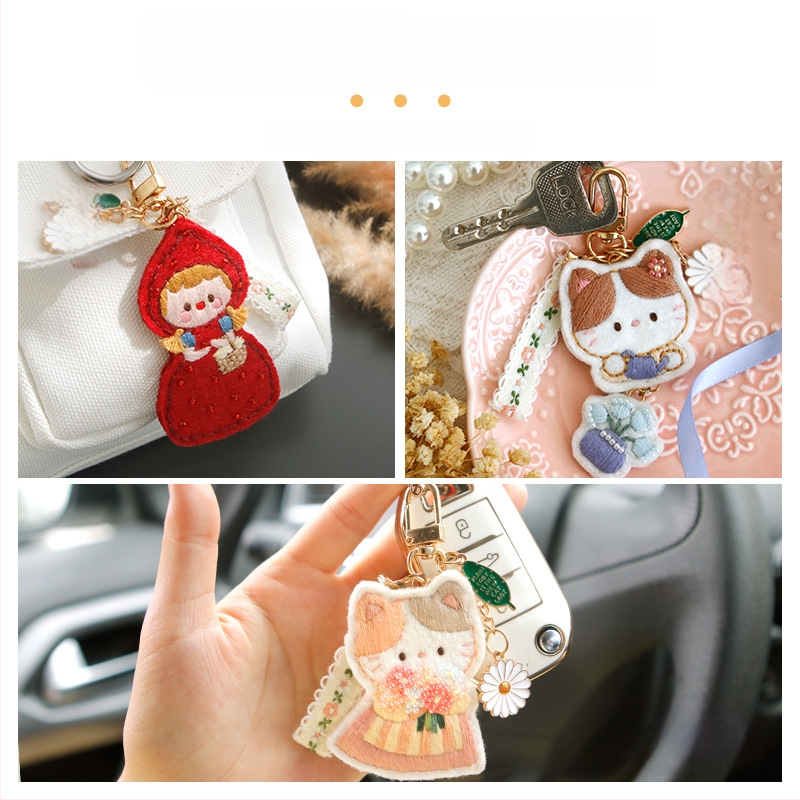 Atslēgu piekariņš adīšanas komplekts — lins, karikatūra/Anime motīvs, krustdūruma izšūšana, auduma izšuvums