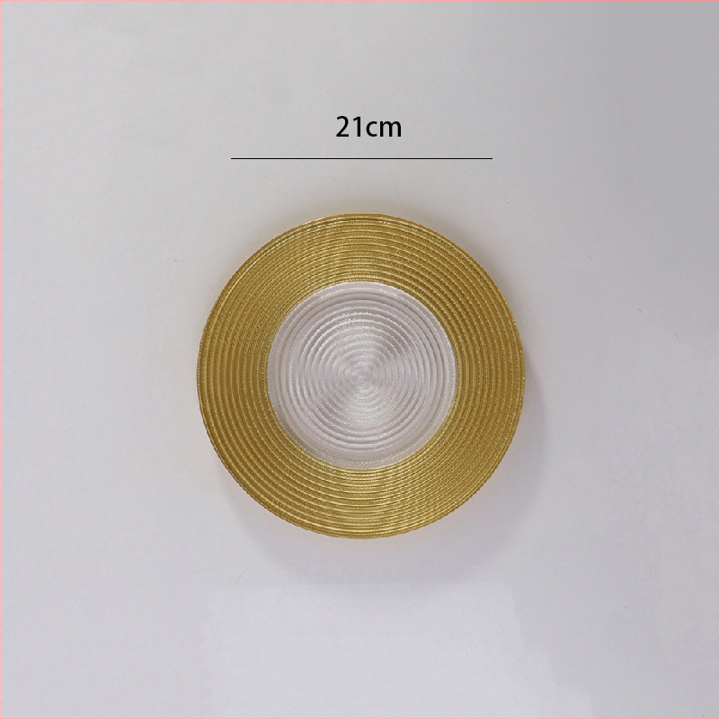 Stikla šķīvis ar Eiropas stila metāla apmali, apaļš, ar elektroplātētu virsmu, viesnīcas dekors