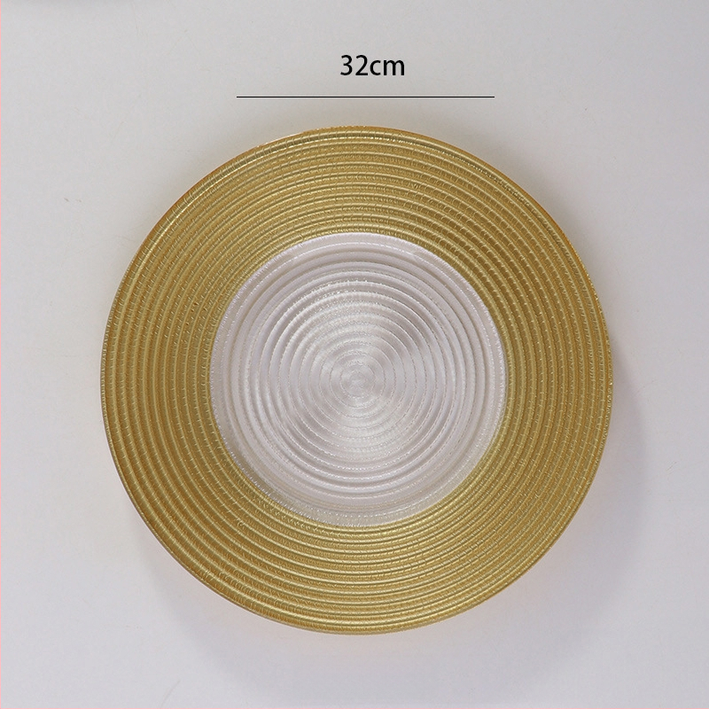 Stikla šķīvis ar Eiropas stila metāla apmali, apaļš, ar elektroplātētu virsmu, viesnīcas dekors