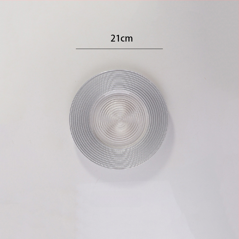 Stikla šķīvis ar Eiropas stila metāla apmali, apaļš, ar elektroplātētu virsmu, viesnīcas dekors