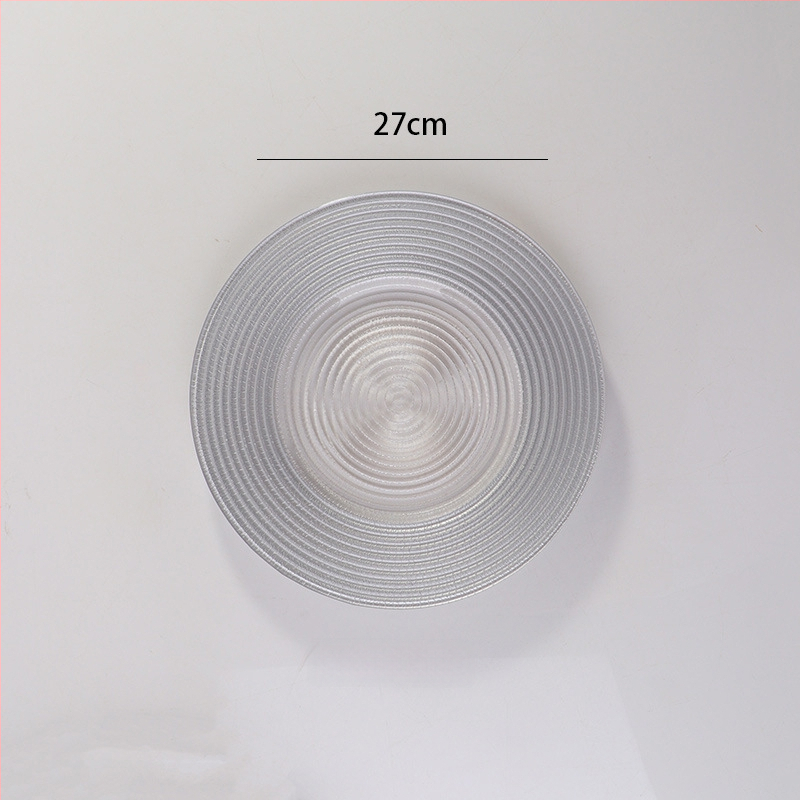 Stikla šķīvis ar Eiropas stila metāla apmali, apaļš, ar elektroplātētu virsmu, viesnīcas dekors