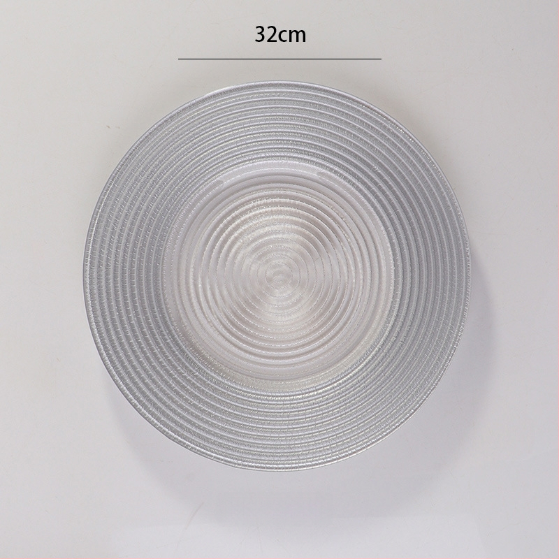 Stikla šķīvis ar Eiropas stila metāla apmali, apaļš, ar elektroplātētu virsmu, viesnīcas dekors