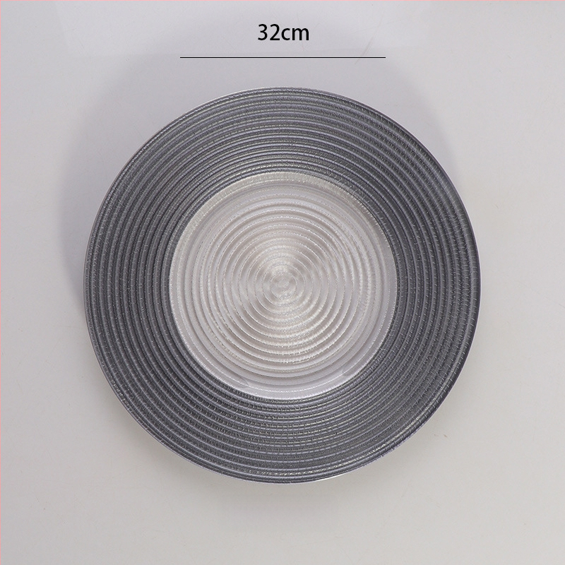 Stikla šķīvis ar Eiropas stila metāla apmali, apaļš, ar elektroplātētu virsmu, viesnīcas dekors