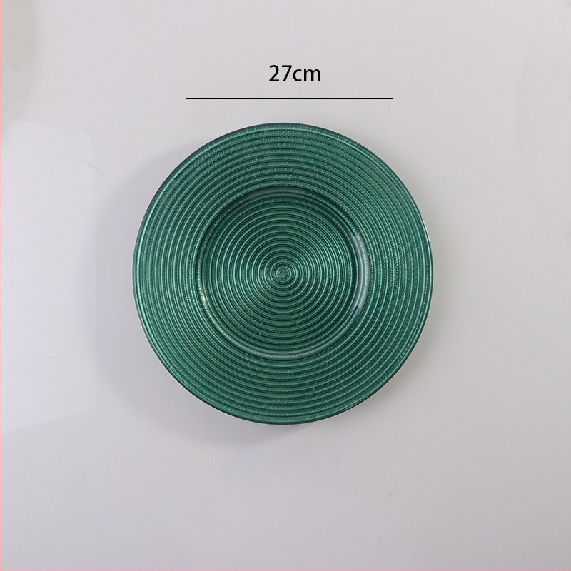 Stikla šķīvis ar Eiropas stila metāla apmali, apaļš, ar elektroplātētu virsmu, viesnīcas dekors