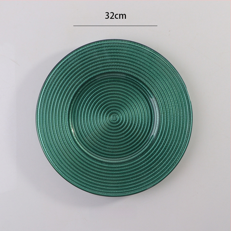 Stikla šķīvis ar Eiropas stila metāla apmali, apaļš, ar elektroplātētu virsmu, viesnīcas dekors