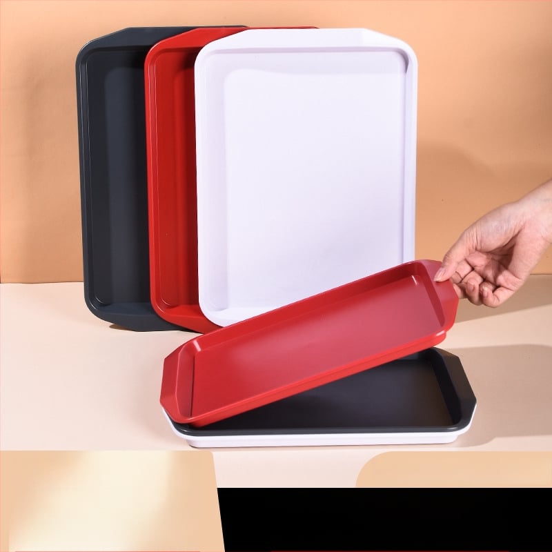 Plastmasas taisnstūra servēšanas trauks ar divām rokturēm viesnīcām un restorāniem, mūsdienīgs minimālisma stils, logotipa drukāšana (Materiāls: Plastmasa; Forma: Taisnstūris; Stils: Mūsdienīgs minimālisms; Logotipa drukāšana: Jā)