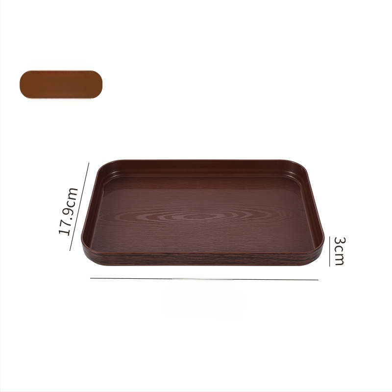 PP plastmasas servēšanas paplāte ar koksnes graudu un marmora rakstu; logotipa druka pieejama; pielāgošana; mūsdienīgs ziemeļu stils; koksnes graudu paletes sērija