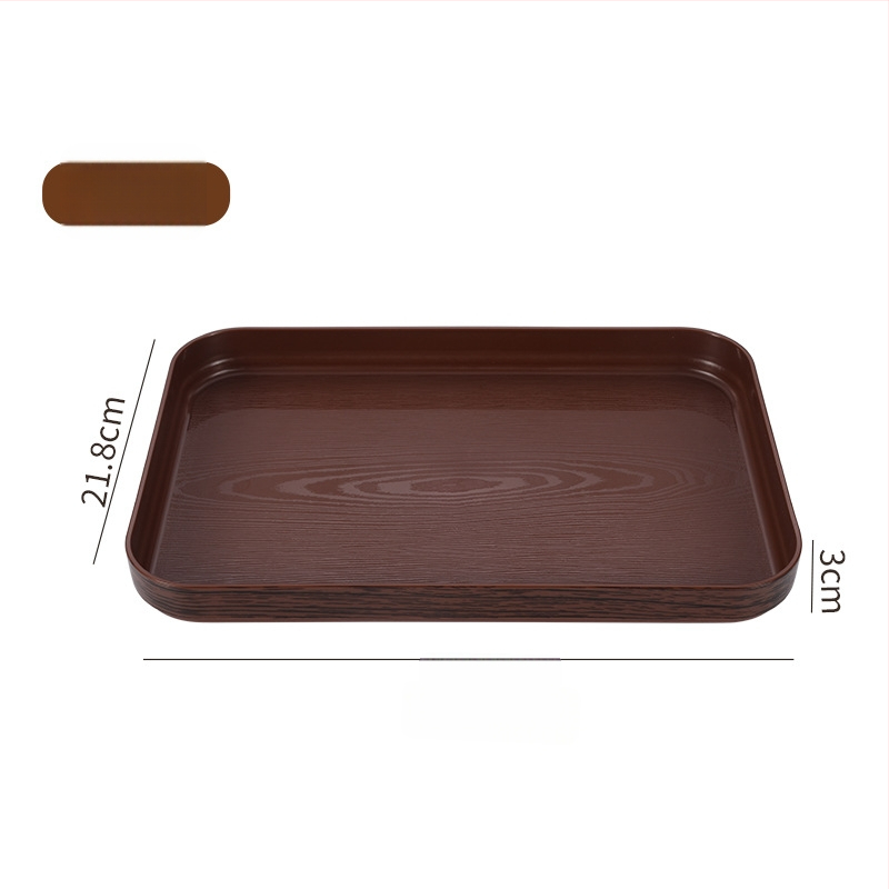 PP plastmasas servēšanas paplāte ar koksnes graudu un marmora rakstu; logotipa druka pieejama; pielāgošana; mūsdienīgs ziemeļu stils; koksnes graudu paletes sērija