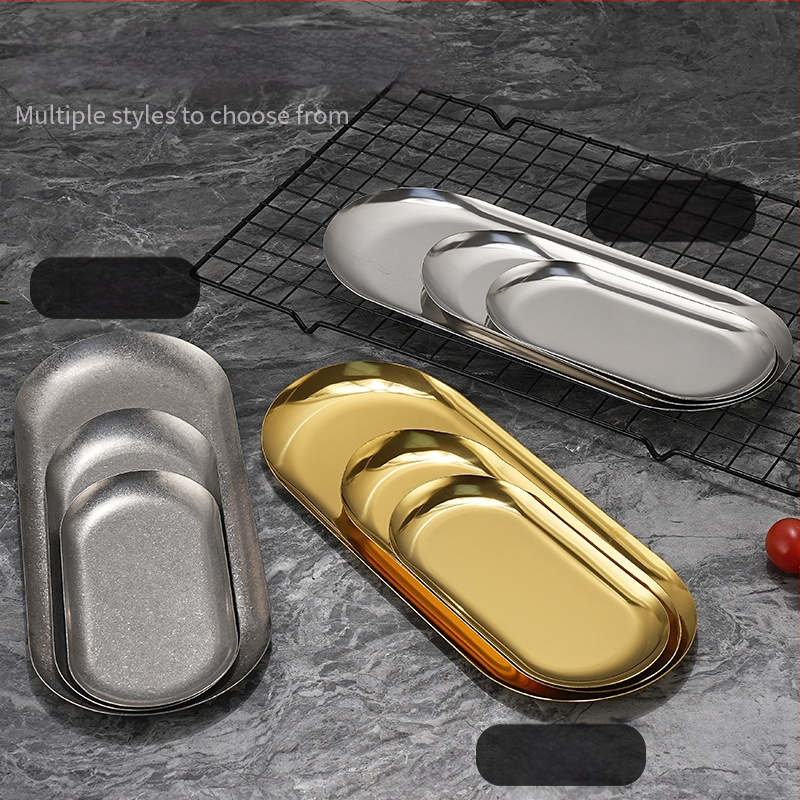 Nerūsējošā tērauda nordiskā stila servēšanas trauks ar neregulāras ovālas formas, piemērots viesnīcām, maltītei un tējai, mikroviļņu drošs