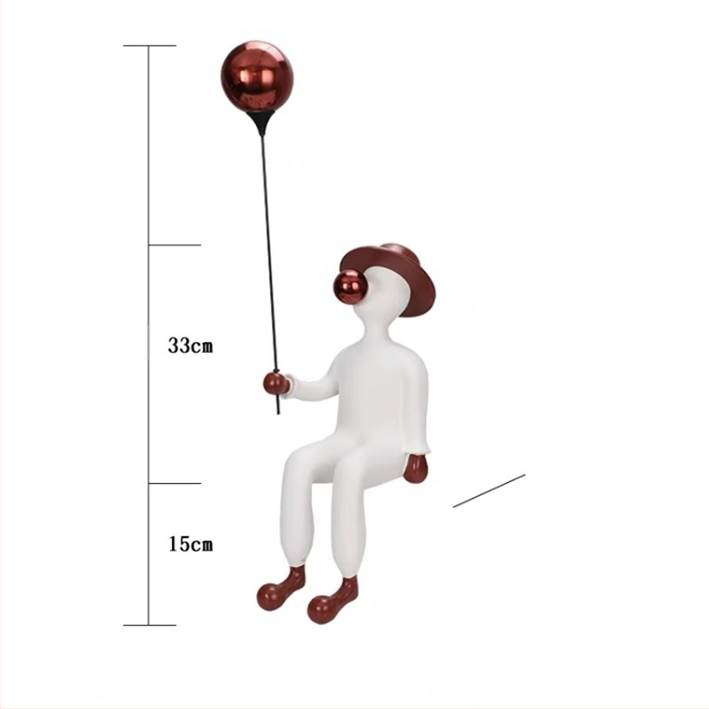 Sēdoša sveķu skulptūra: puišelis tur balonus un pūš burbuļus, vienkāršs un mūsdienīgs stils; Materiāls: sveķi + nerūsējošais tērauds; Amats: Cits; Dāvana: Personas dāvana