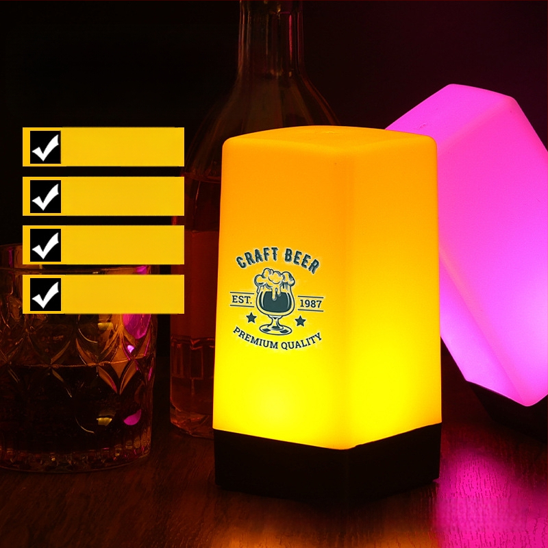 LED įkraunama naktinė lempa stalinei lempai, kvadratinis modelis HT-TD1W020, plastikinis laikiklis, modernus minimalistinis stilius, OEM logotipas