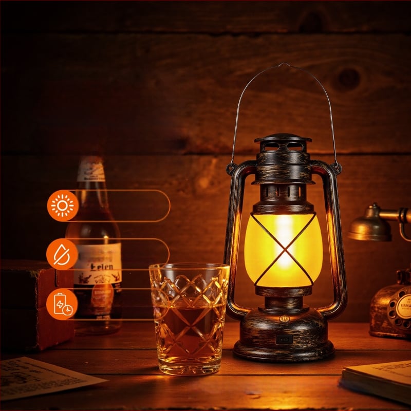 Baro stalo lempa su retro lanterno dizainu, plastikinis korpusas, modelis HT-TD1W291, ≤36V, nakties žiburėlis, aplinkos apšvietimas, DIY papuošalai