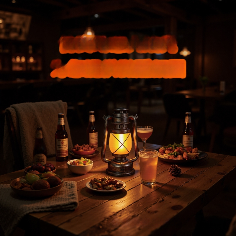 Baro stalo lempa su retro lanterno dizainu, plastikinis korpusas, modelis HT-TD1W291, ≤36V, nakties žiburėlis, aplinkos apšvietimas, DIY papuošalai