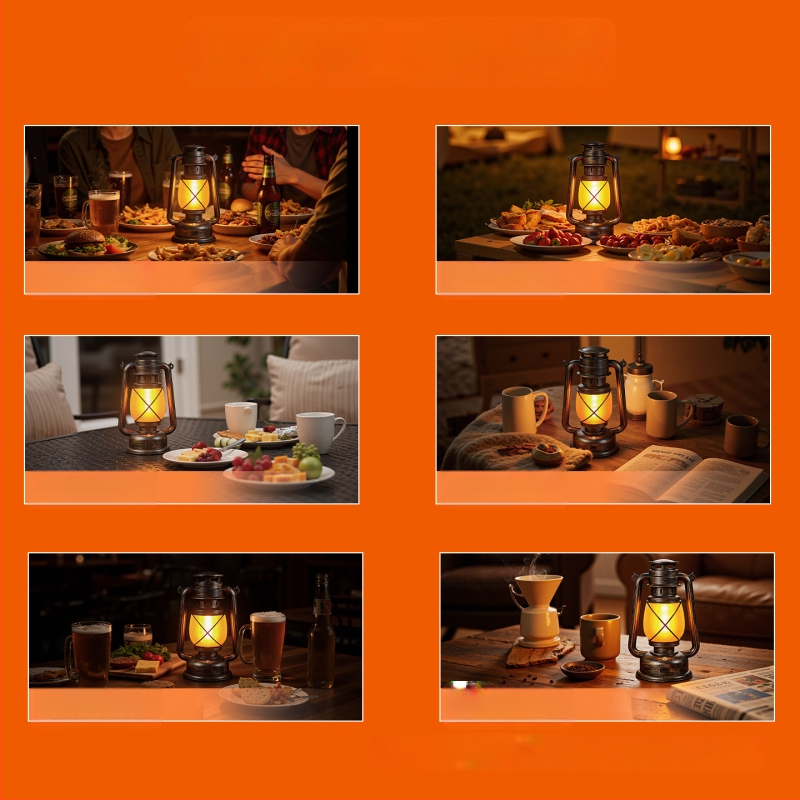 Baro stalo lempa su retro lanterno dizainu, plastikinis korpusas, modelis HT-TD1W291, ≤36V, nakties žiburėlis, aplinkos apšvietimas, DIY papuošalai