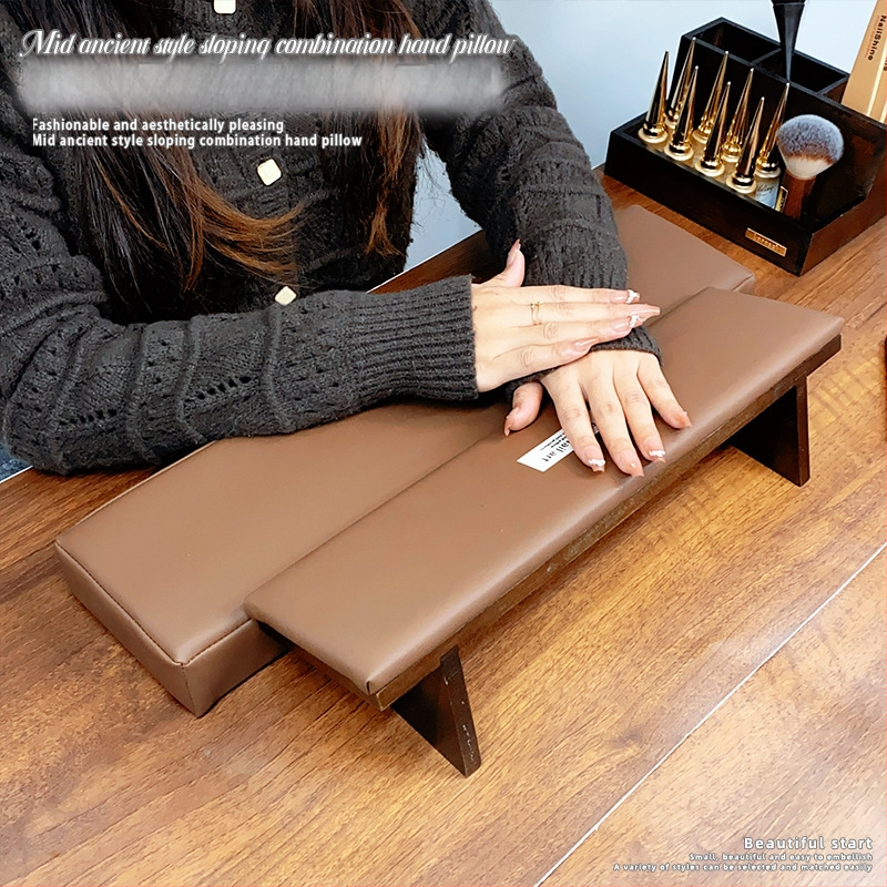 Ādas manikīra rokas spilvens, uzlabots, slīpuma dizains, pretslīdēšanas paliktnis, rokas atbalsts