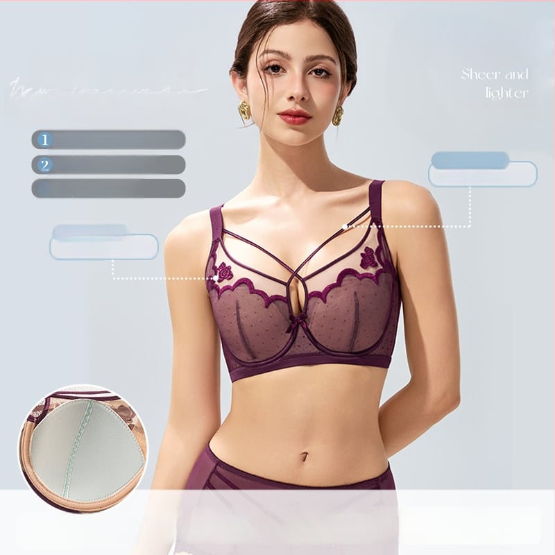 Push-up melltartó nőknek nagy mellekhez, 3/4 kosár, ultra vékony formázott kosár, nylon anyag, állítható, hátul négy soros záródás