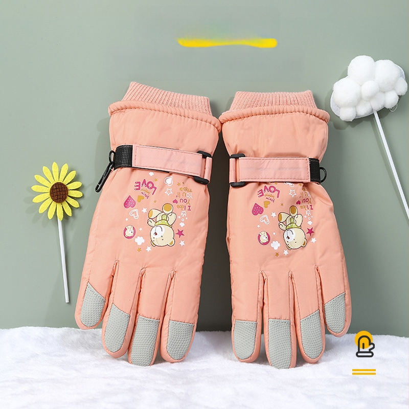 Bērnu ziemas slēpošanas cimdi – karikatūras stils, reljefas, silti, kokvilna, unisex